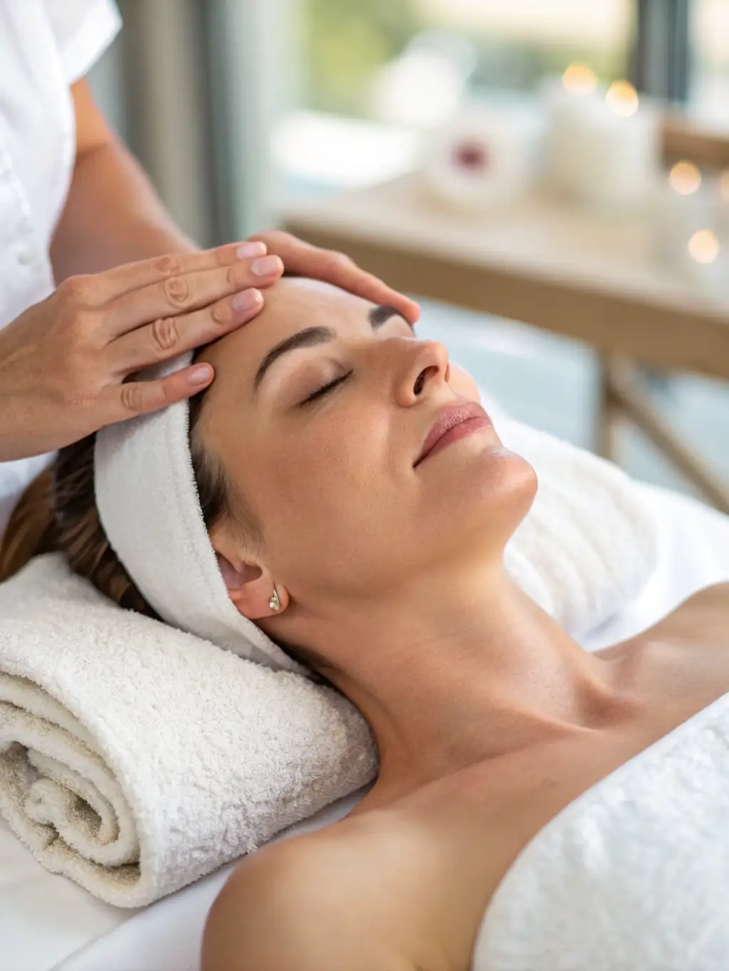 Close-up shot of a skilled aesthetician performing a facial treatment on a client in a serene and modern treatment room at Uniskin Blackeath. The focus is on the precision and care taken during the procedure.