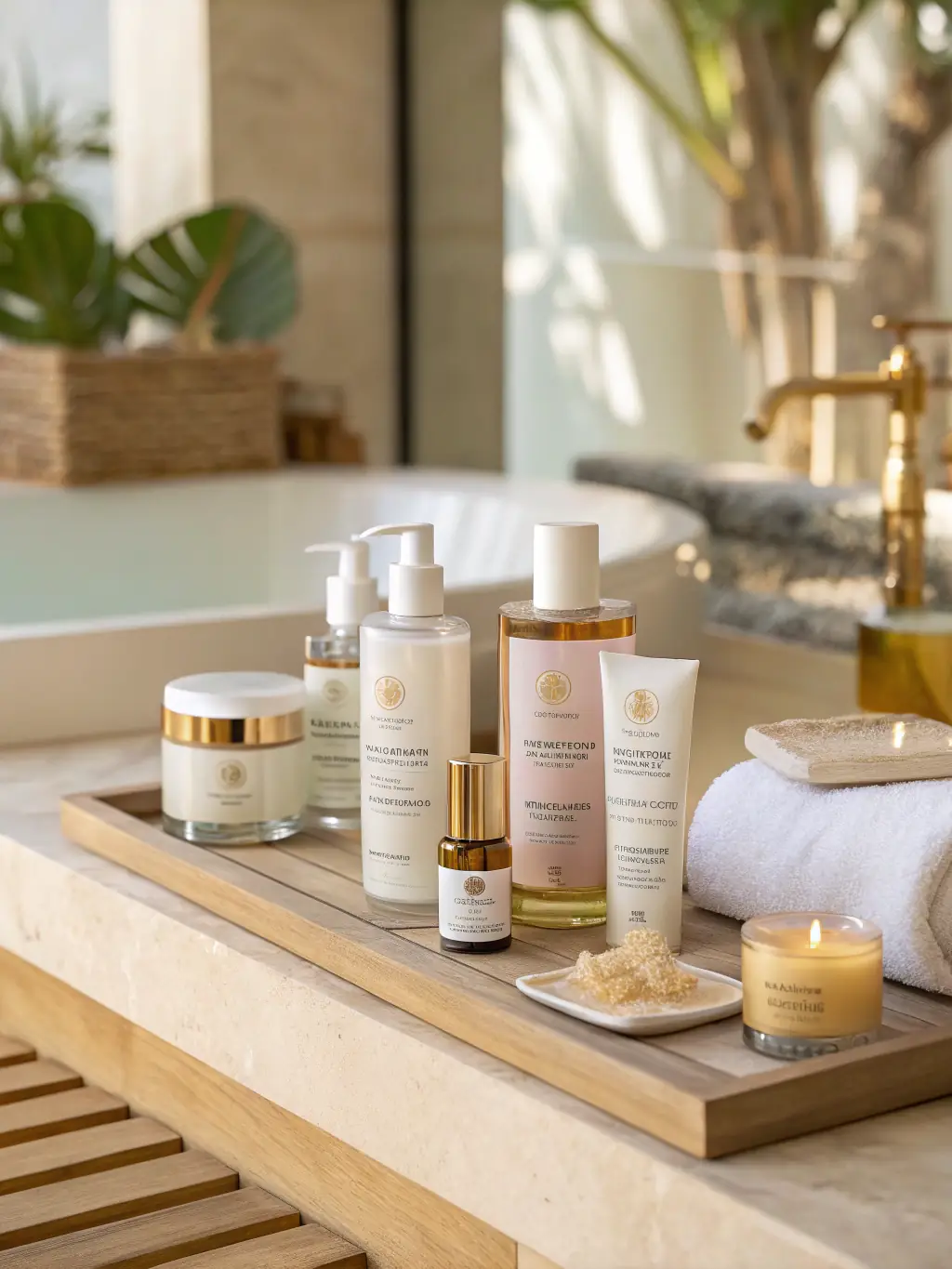 A selection of high-quality skincare products used at Uniskin Blackeath, arranged neatly on a shelf in the salon. The image emphasizes the salon's commitment to using premium products.